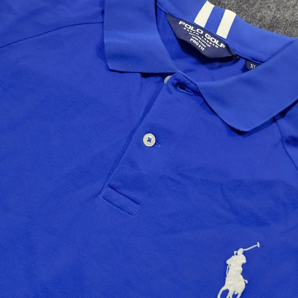 Polo Golf Ralph Lauren Pro Fit 100% Pima Cotton Men XL Blue Shirt Big White Pony